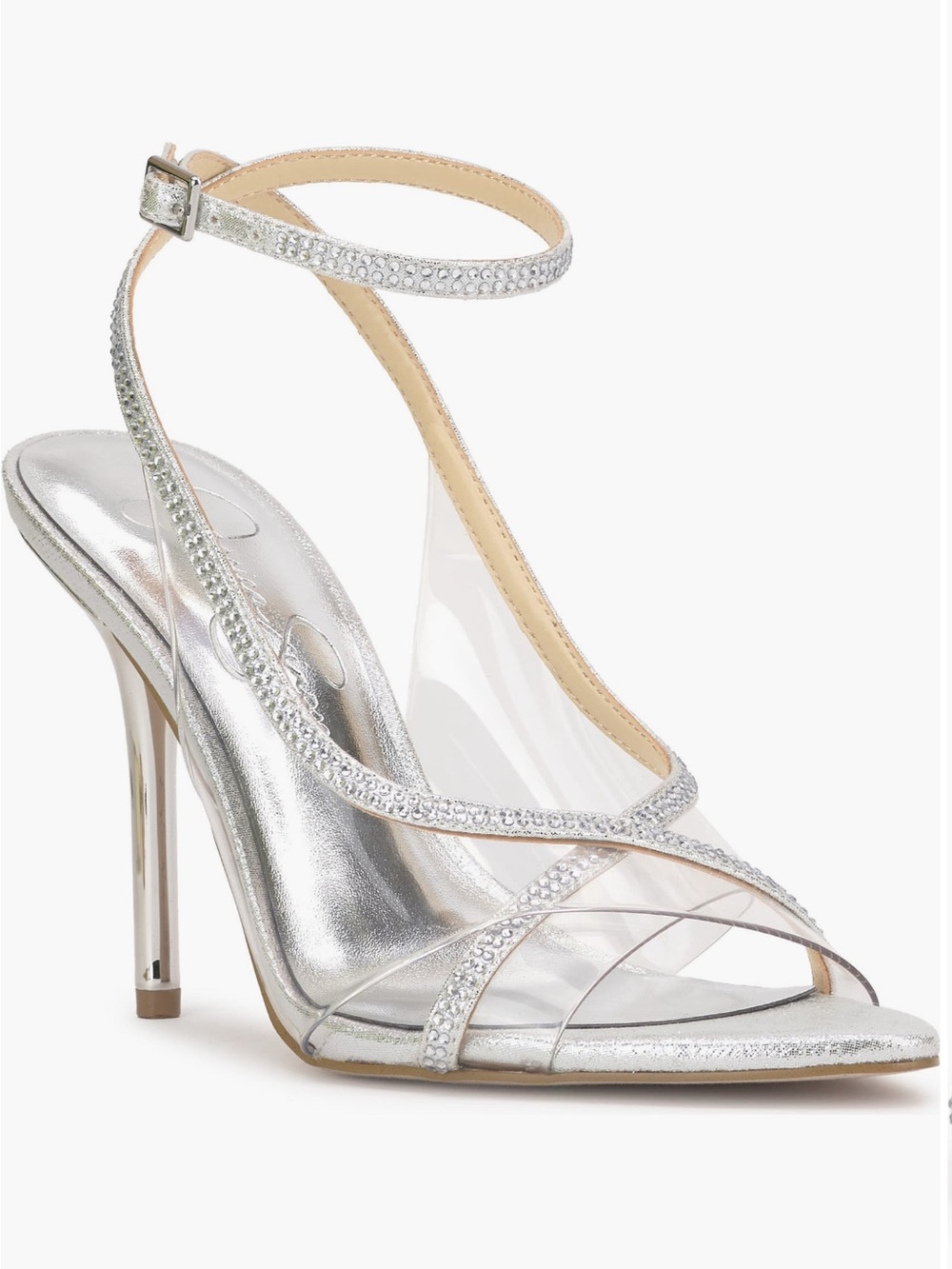 Jessica Simpson Silver Crystal Ankle-Strap Stiletto